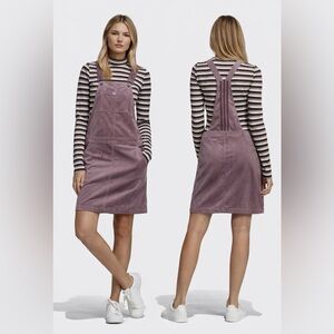 Adidas Originals Corduroy Pinafore Dress Mauve Purple Trefoil Overall Jumper
